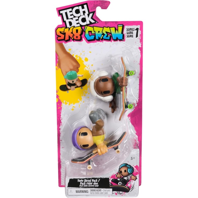Tech Deck Sk8 Crew, 2-Pack Exclusive Fingerboards With Assistive Figures, Collectible And Customisable Mini Skateboards, Kids' Toys For Ages 5 And Up (Styles May Vary)