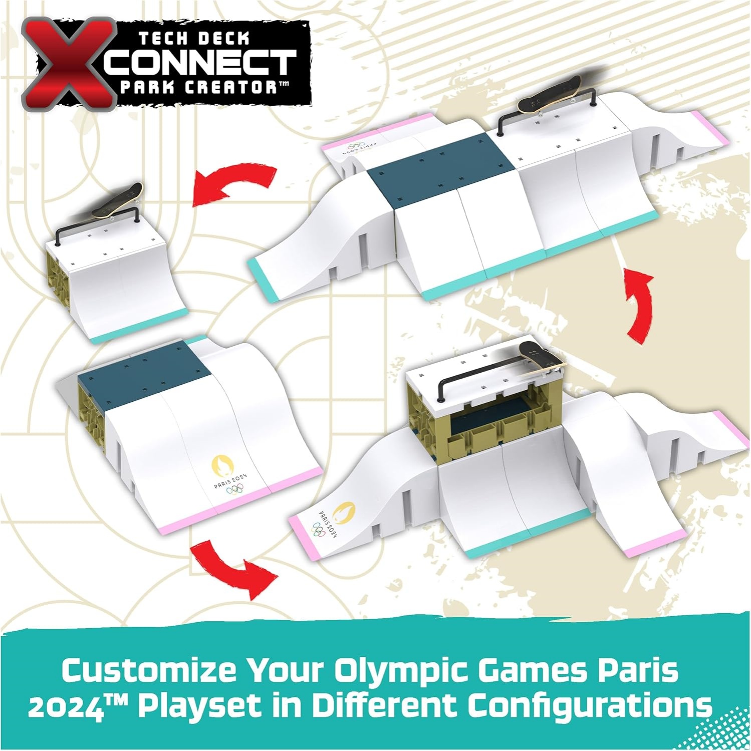 Tech Deck, Aurelien Giraud's Olympic Games Paris 2024 Ramp Customizable X-Connect Park Creator Playset & Exclusive Fingerboard, Kids Toy For Ages 6+ - Image 2
