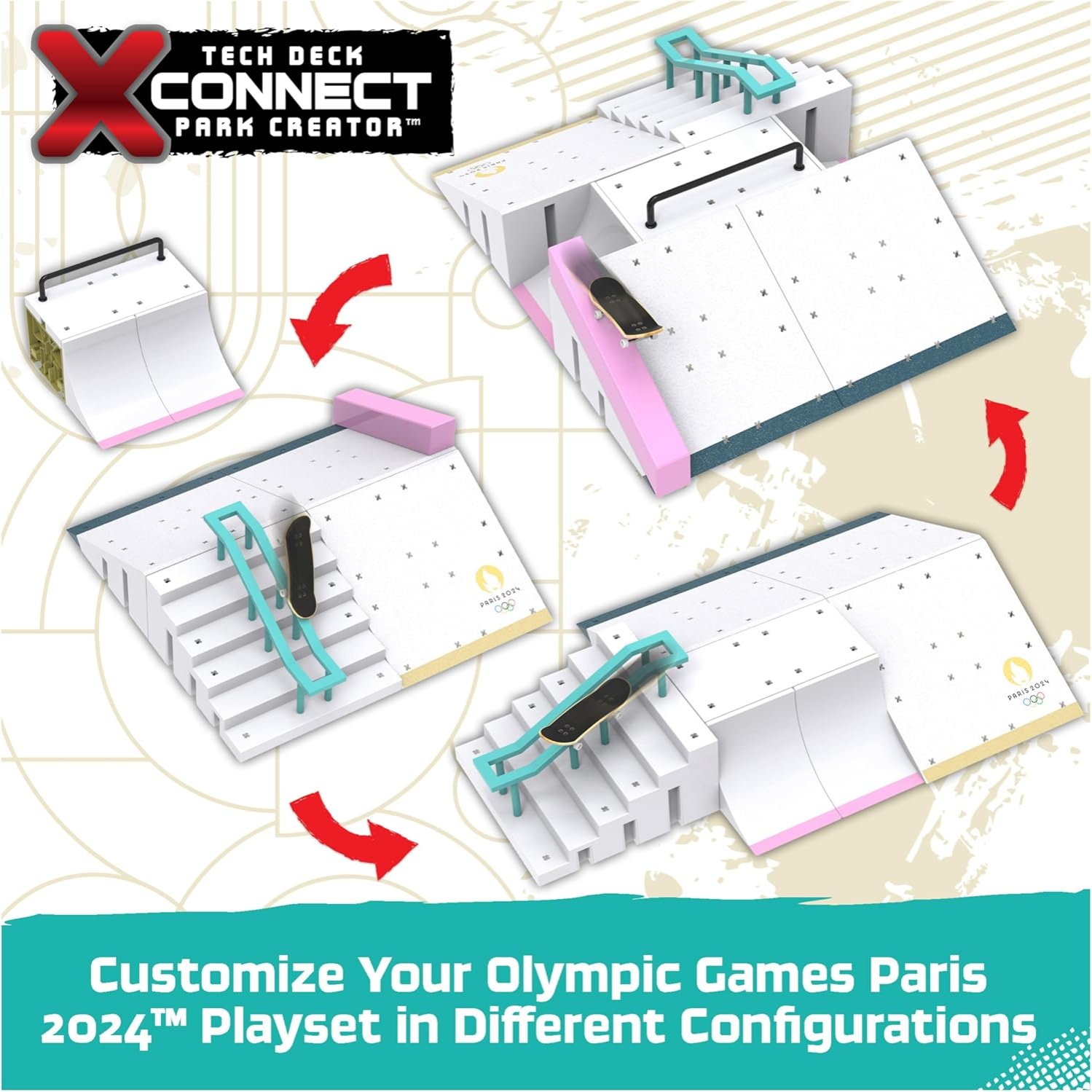 Tech Deck, Shane O'neill's Olympic Games Paris 2024 Ramp Customizable X-Connect Park Creator Playset & Exclusive Fingerboard, Kids Toy For Ages 6+ - Image 2