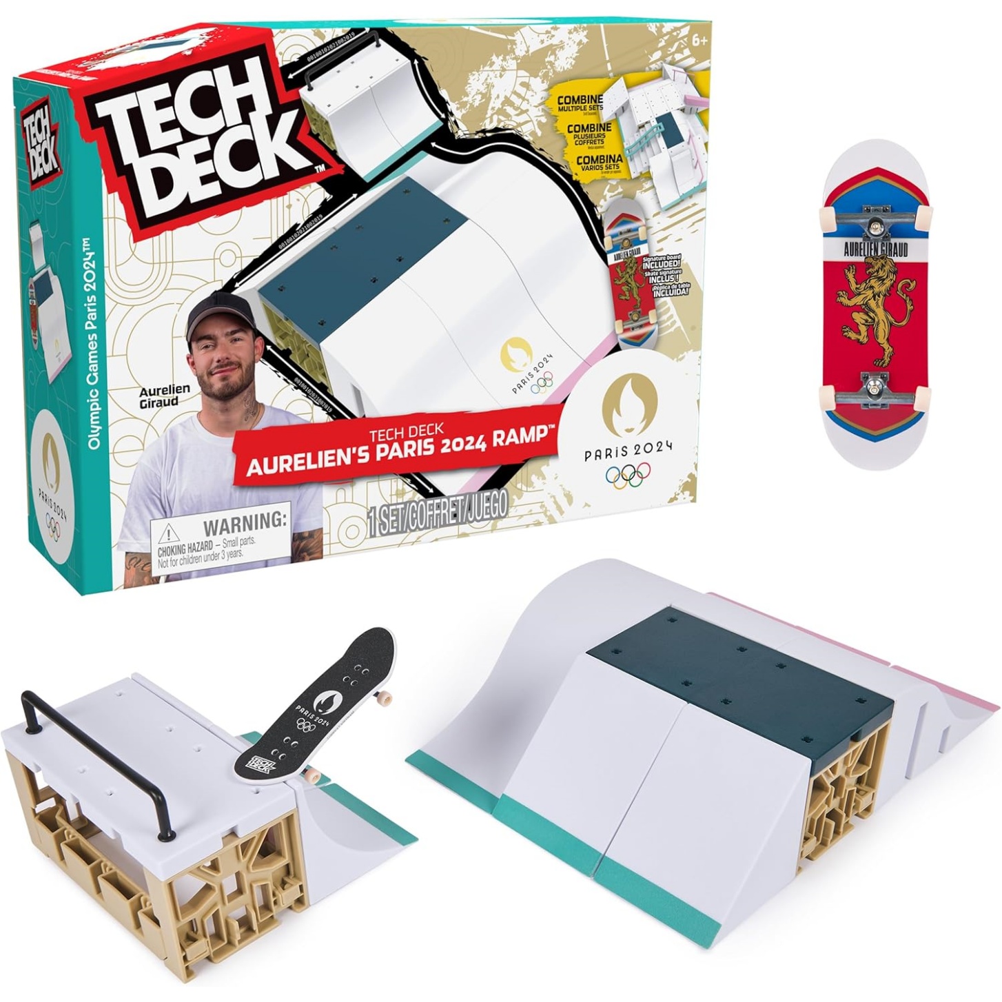 Tech Deck, Aurelien Giraud's Olympic Games Paris 2024 Ramp Customizable X-Connect Park Creator Playset & Exclusive Fingerboard, Kids Toy For Ages 6+