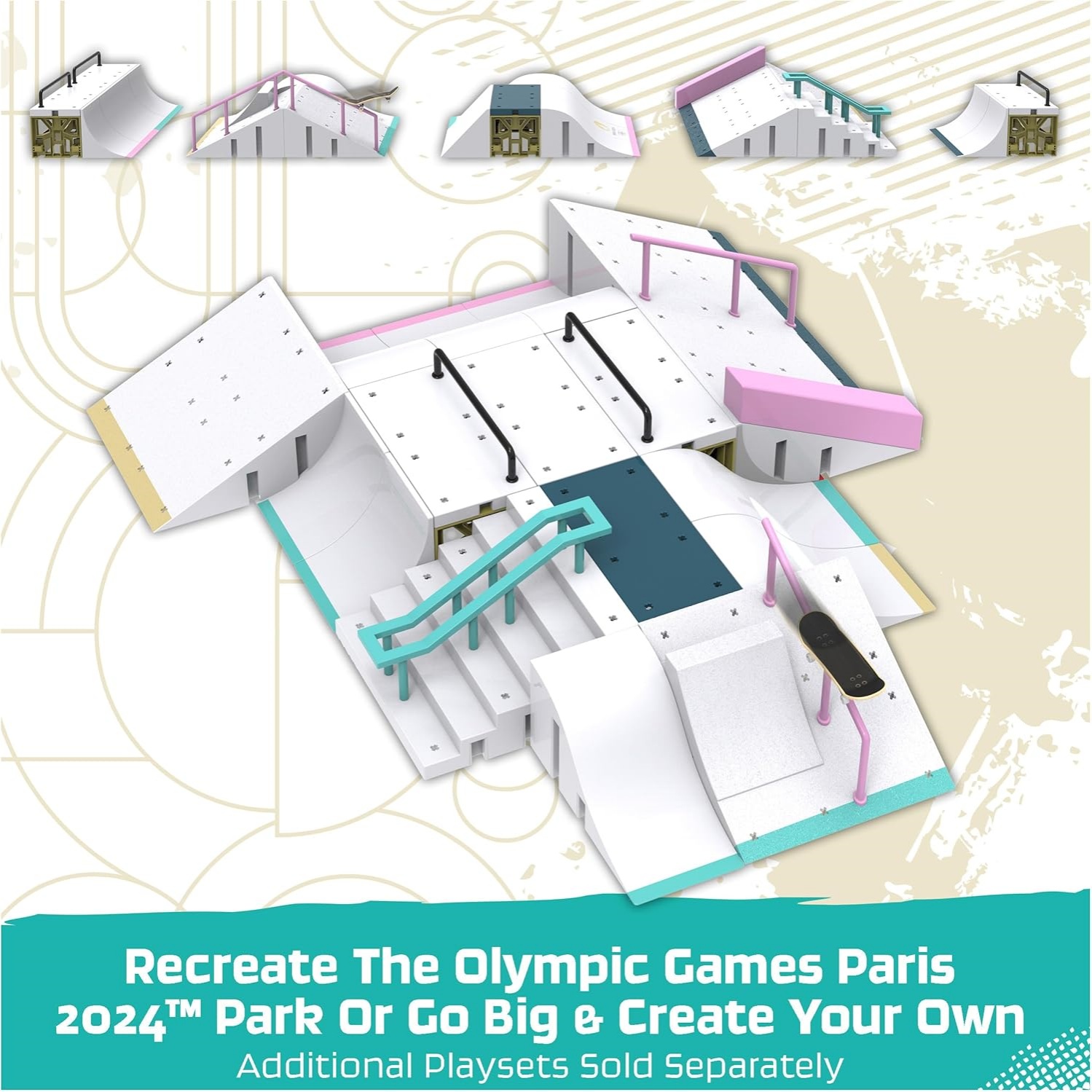 Tech Deck, Aurelien Giraud's Olympic Games Paris 2024 Ramp Customizable X-Connect Park Creator Playset & Exclusive Fingerboard, Kids Toy For Ages 6+ - Image 4