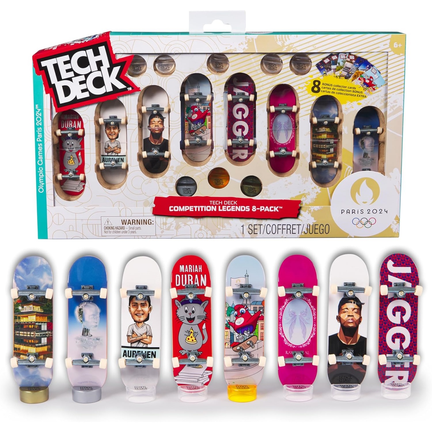 Tech Deck, Competition Legends 8-Pack Fingerboards With Collectible Cards, Olympic Games Paris 2024, Customizable Mini Skateboards, Kids Toys For Ages 6 And Up